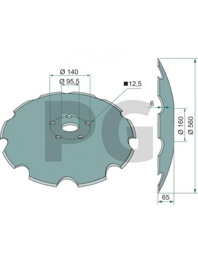 Įgaubtas diskas Dantytas, Ø 520 x 6 mm